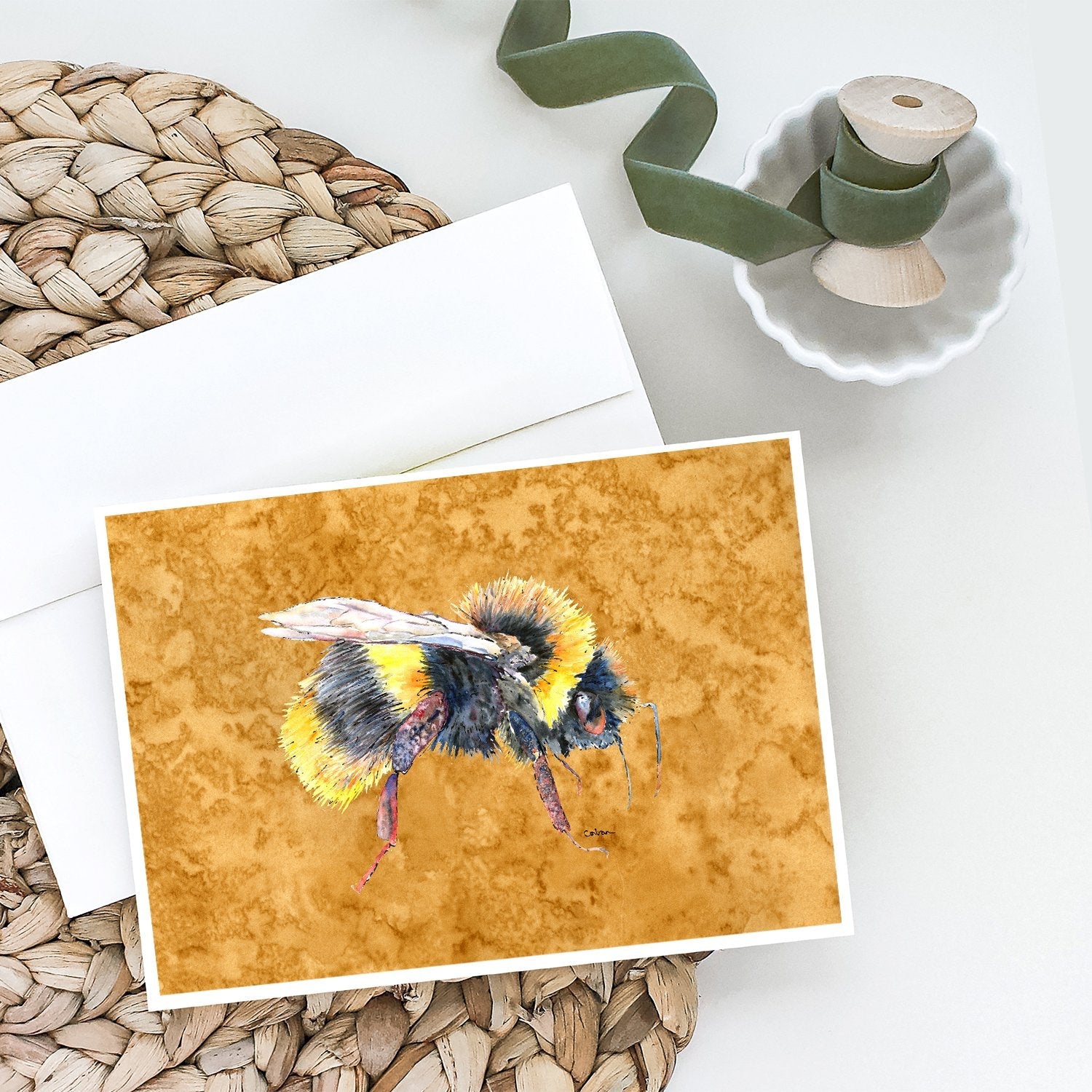 Bee on Gold Greeting Cards -  Blank Note Cards – 8-Pack of Artist-Designed Cards with Envelopes