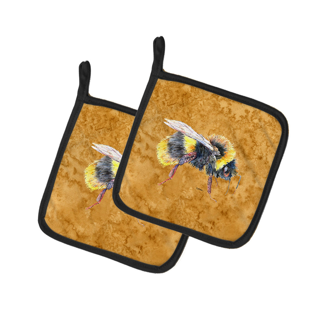 Bee on Gold Pot Holders - Set of 2 Decorative Kitchen Helpers | Made in the USA 8850PTHD