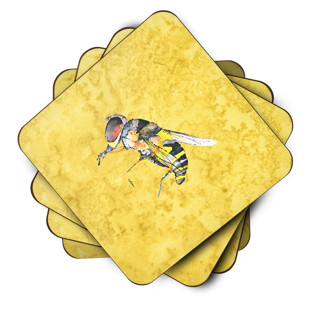 Bee on Yellow Coasters - Set of 4 Lightweight Foam, Absorbent Drink Coasters 8851FC