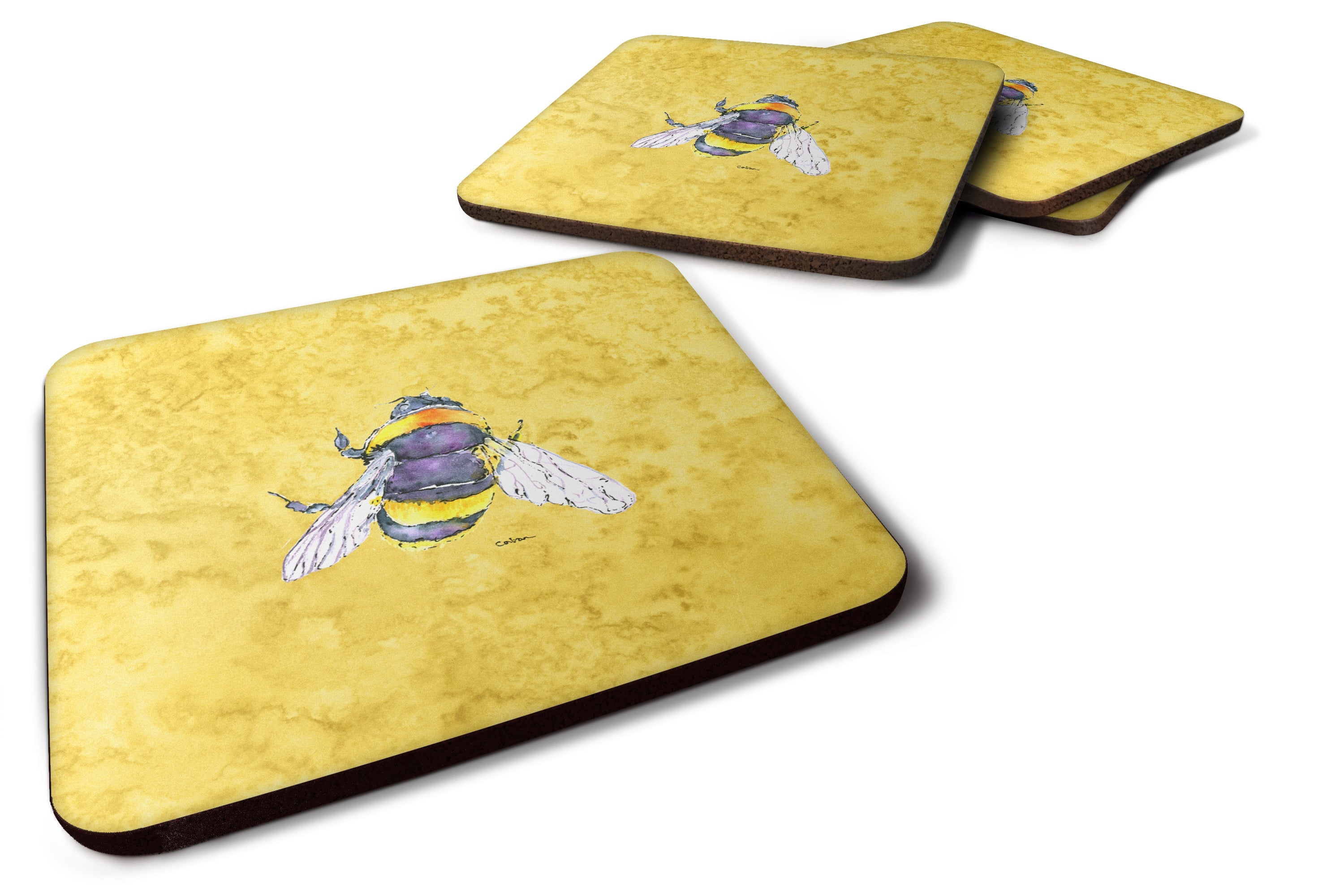 Bee on Yellow Coasters - Set of 4 Lightweight Foam, Absorbent Drink Coasters 8852FC
