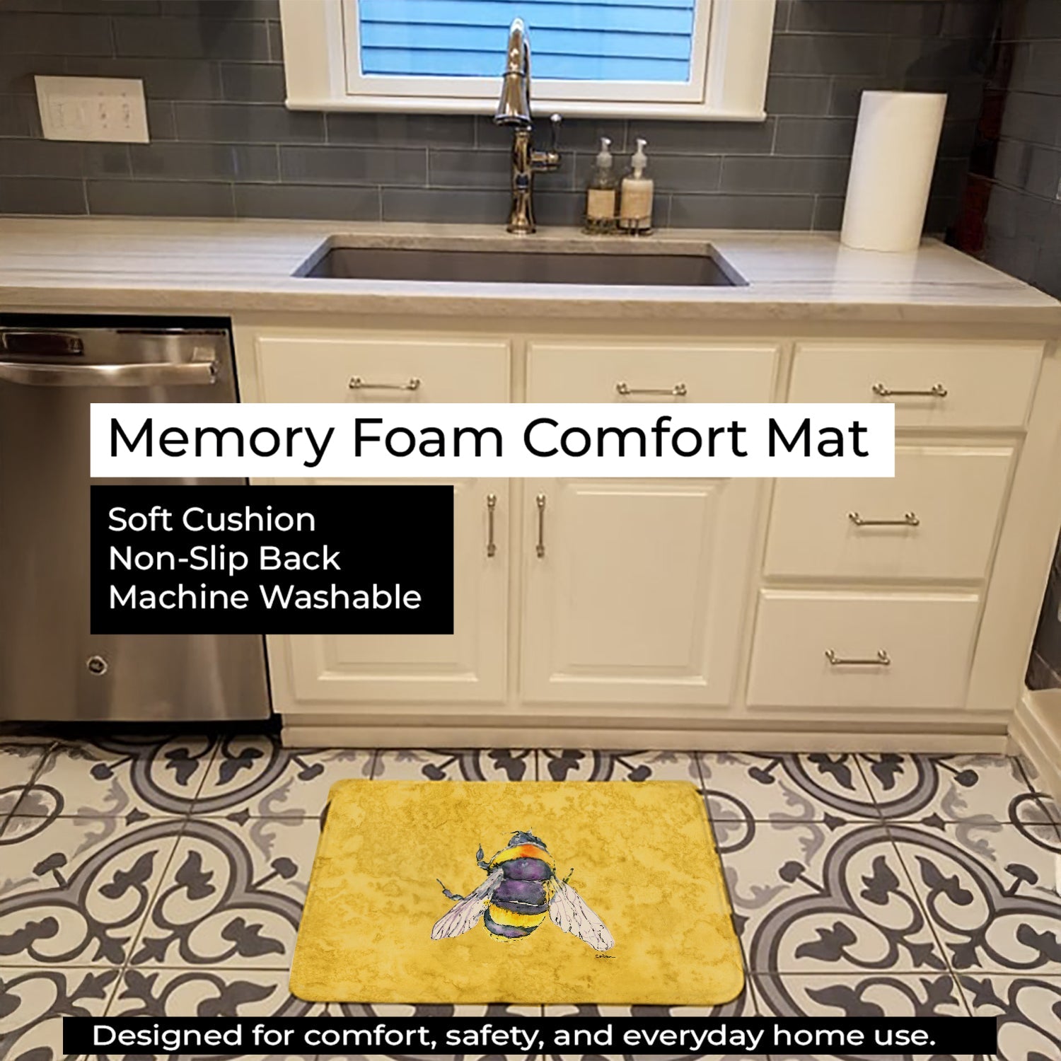 Bee on Yellow Machine Washable Memory Foam Mat 8852RUG