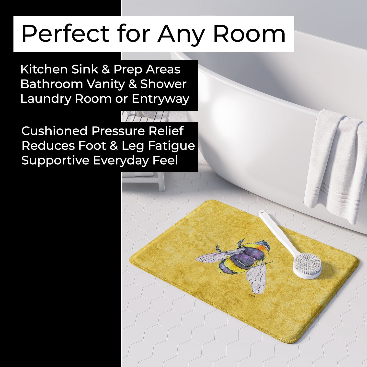 Bee on Yellow Machine Washable Memory Foam Mat 8852RUG