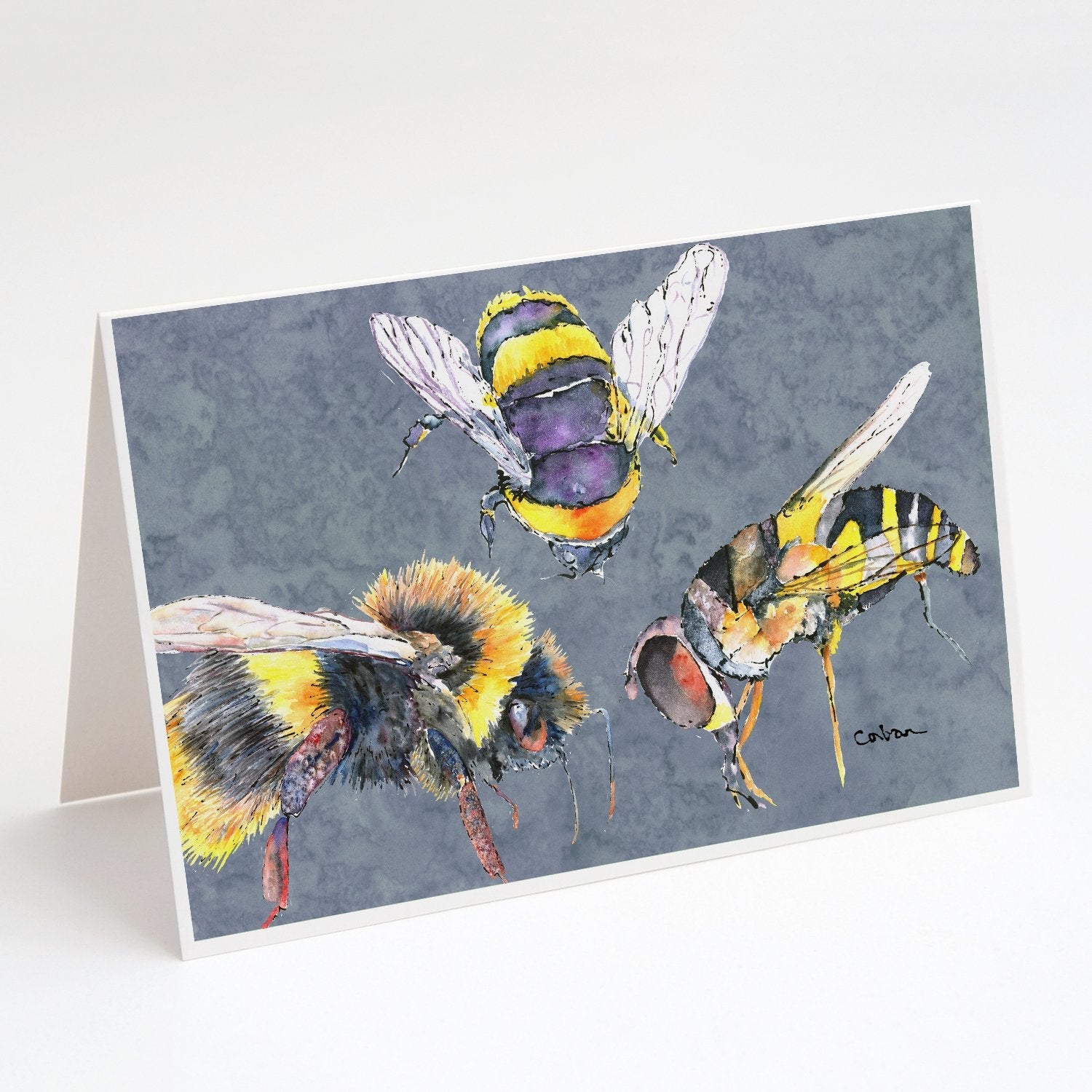 Bee Bees Times Three Greeting Cards -  Blank Note Cards – 8-Pack of Artist-Designed Cards with Envelopes