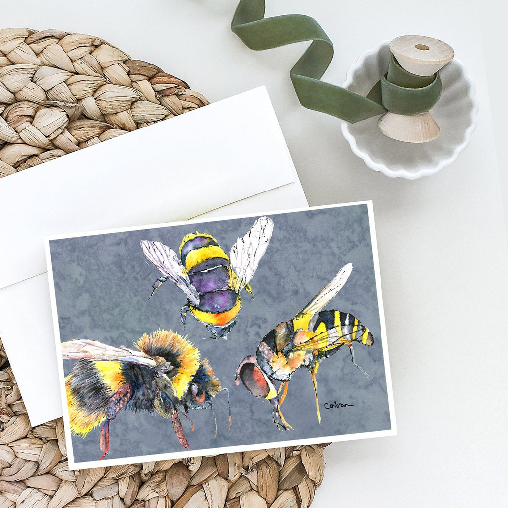 Bee Bees Times Three Greeting Cards -  Blank Note Cards – 8-Pack of Artist-Designed Cards with Envelopes