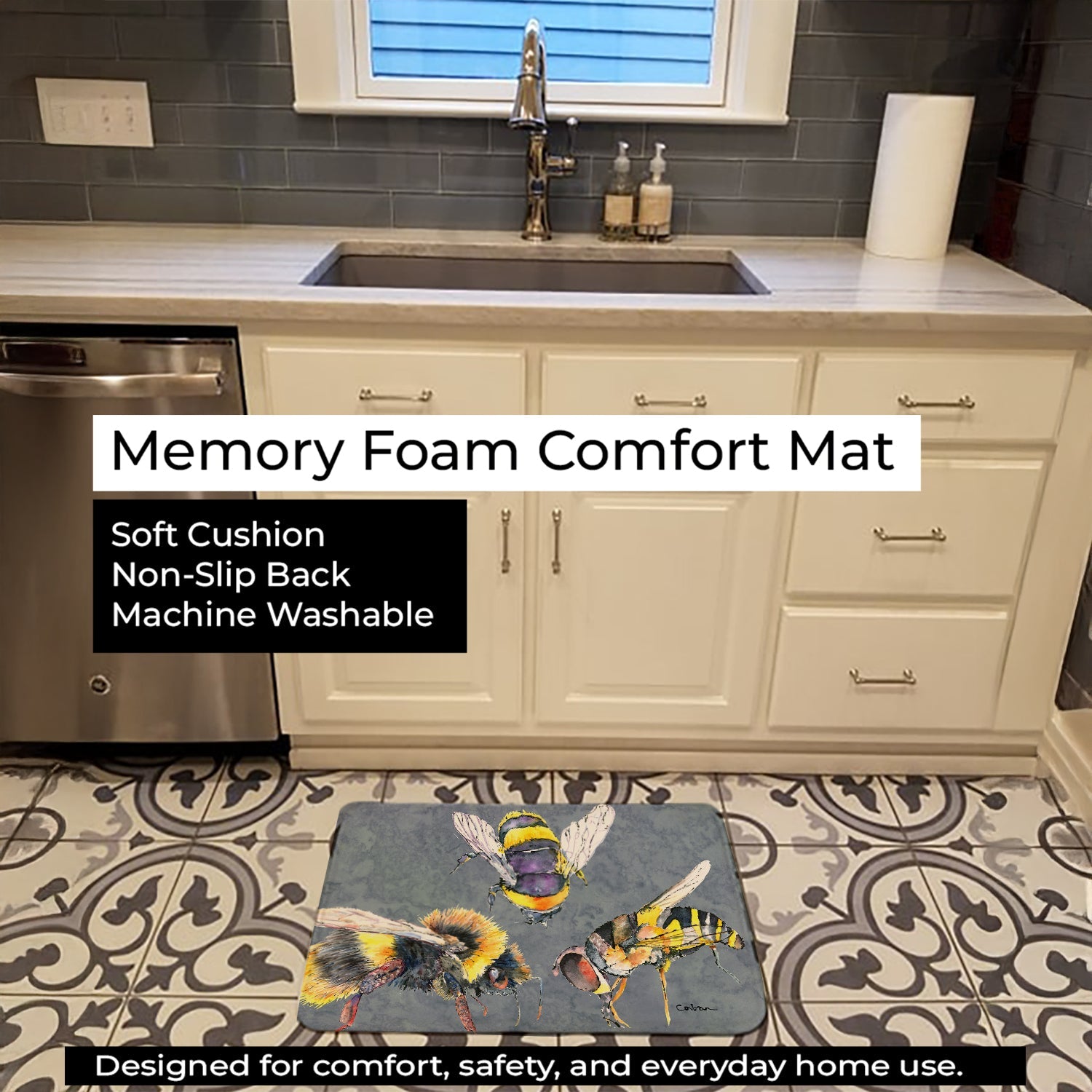 Bee Bees Times Three Machine Washable Memory Foam Mat 8879RUG