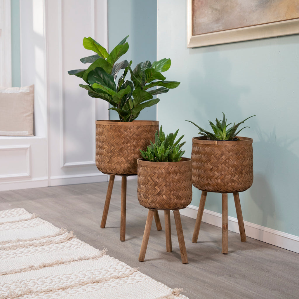 S/3 BAMBOO PLANTERS 11/13/15' BROWN