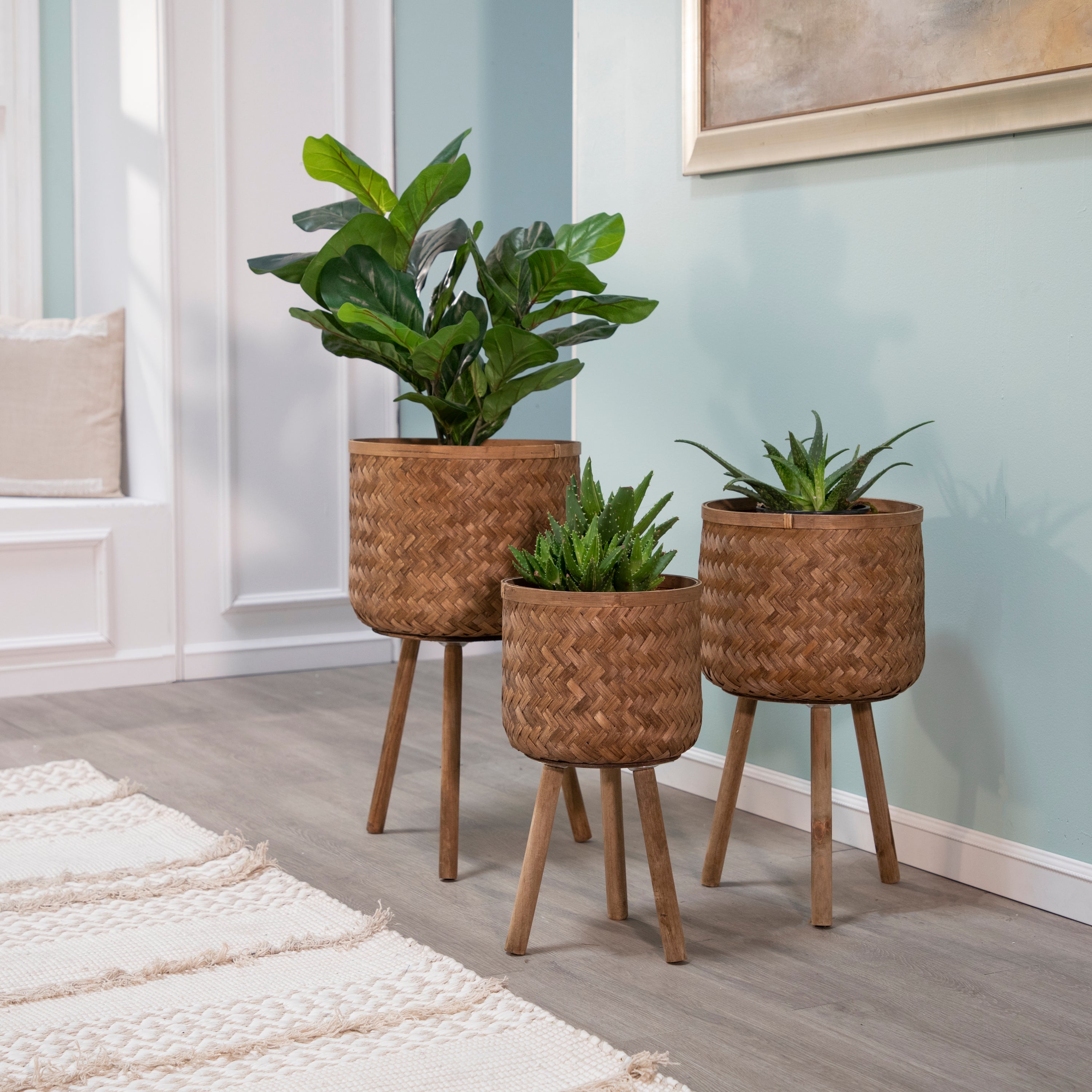 S/3 BAMBOO PLANTERS 11/13/15' BROWN