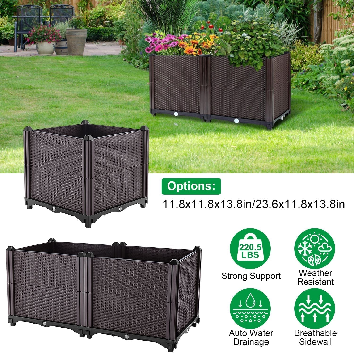 Raised Garden Bed Plant Growth Box with Self-watering System for Garden Patio Balcony Elevated Planter Box for Flowers Vegetables Herbs