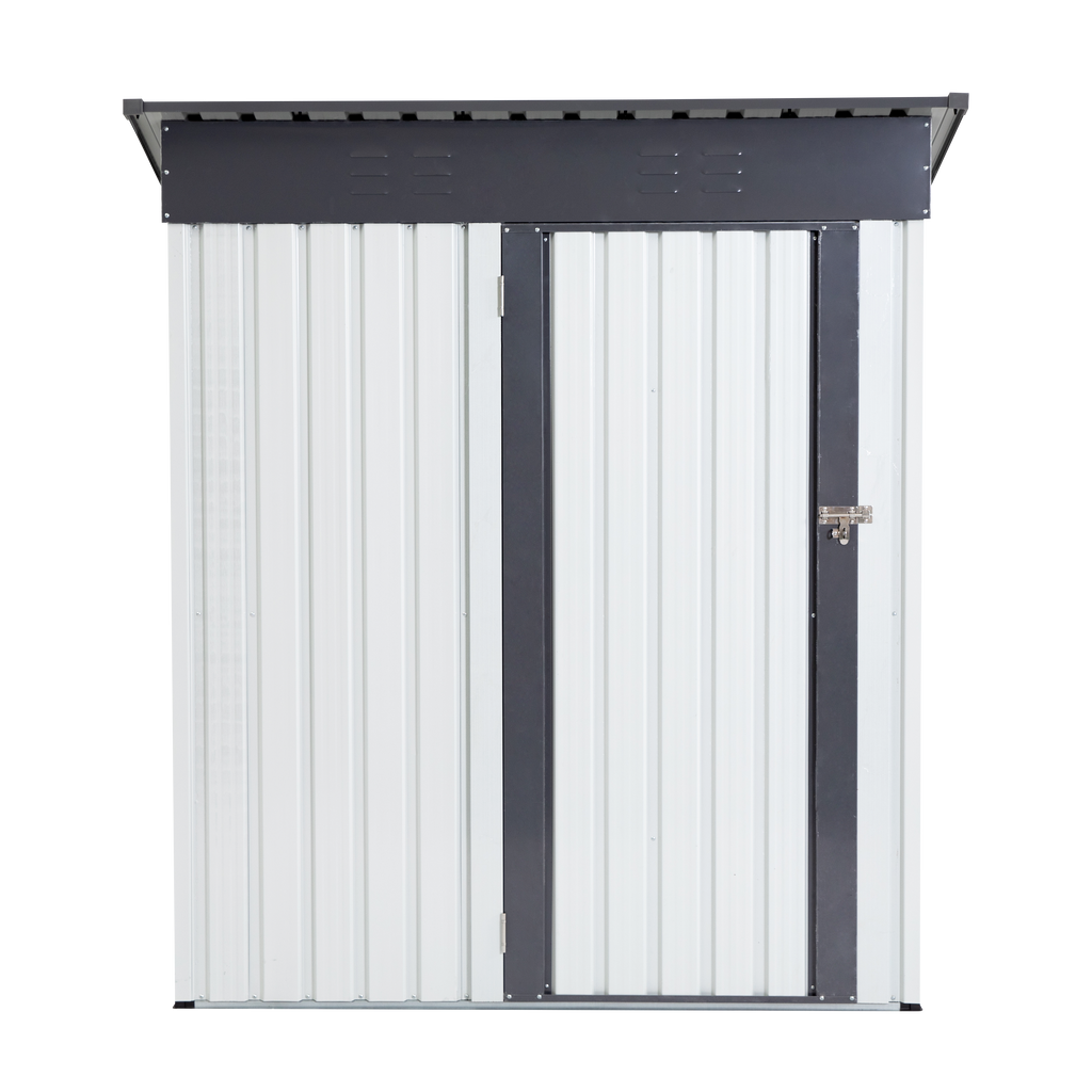 XWT016 Garden Metal Storage Lifter Shed Gray White 5x3x6ft outdoor storing tools Rainproof Hinge door version