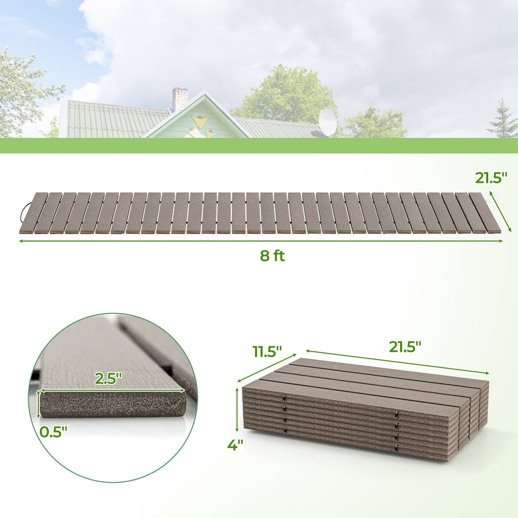 8 Ft Outdoor Garden Pathway Patio Roll Out Straight Walkways with Metal Wire Connection