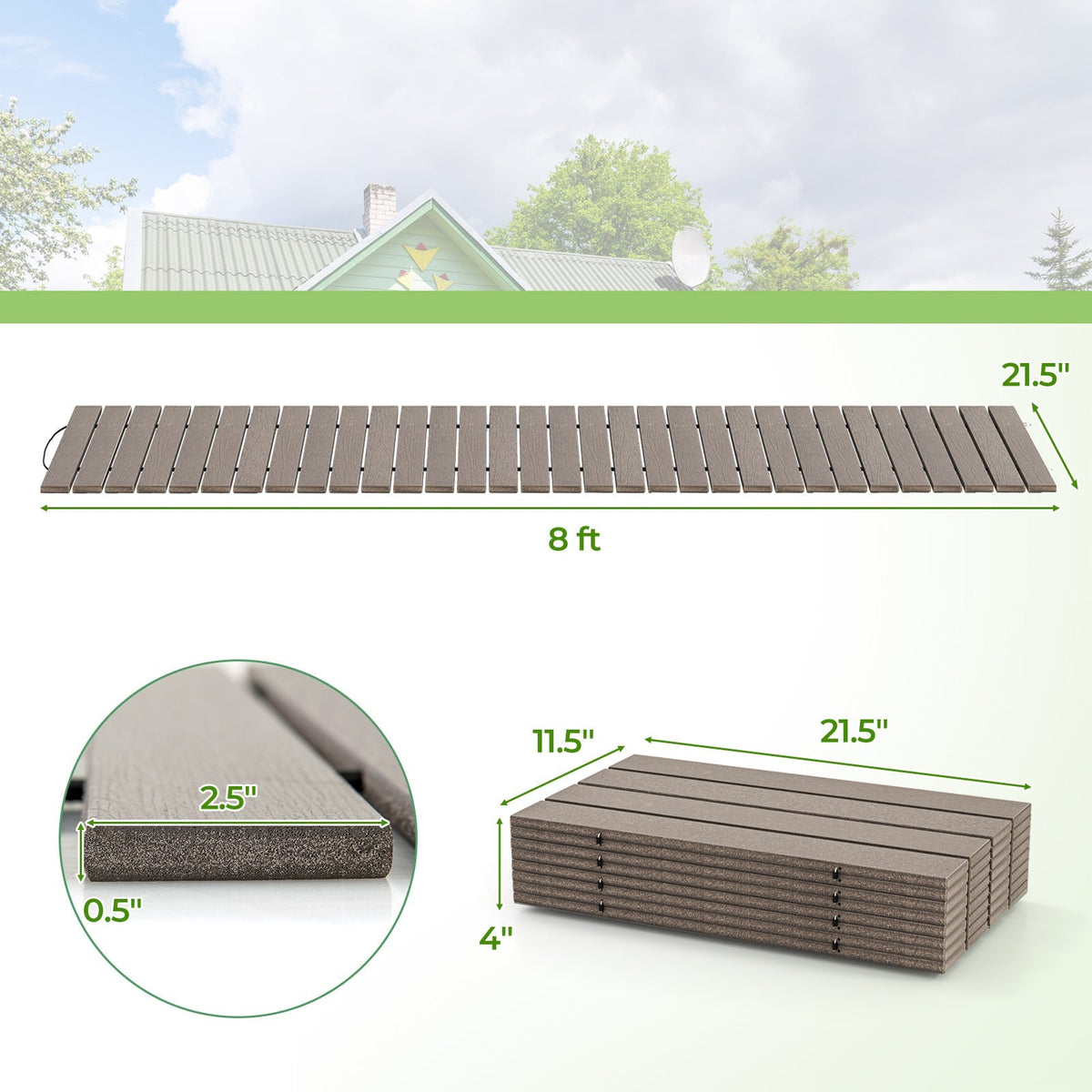 8 Ft Outdoor Garden Pathway Patio Roll Out Straight Walkways with Metal Wire Connection