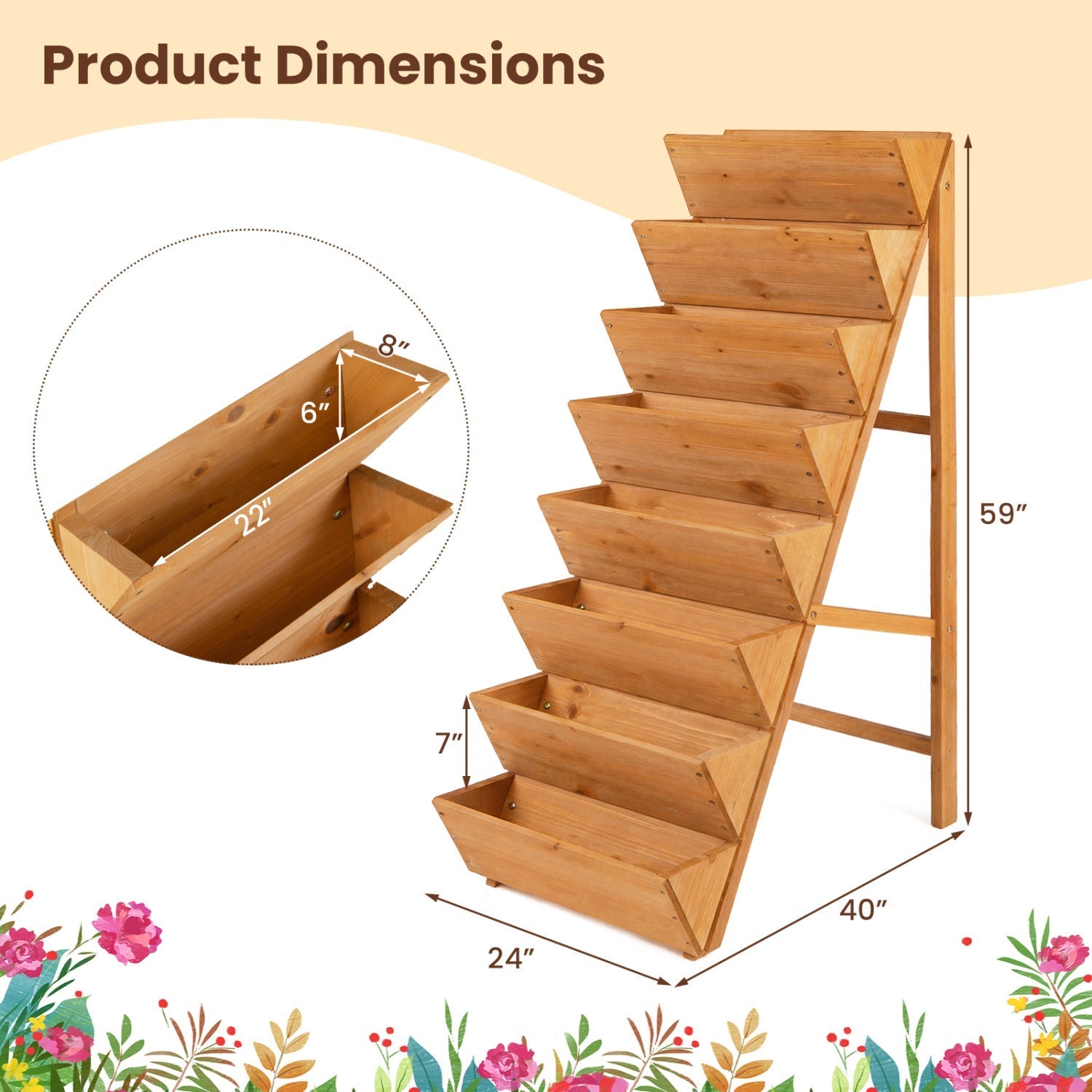 8-tier Vertical Raised Garden Bed Wood Elevated Planter Box with Legs
