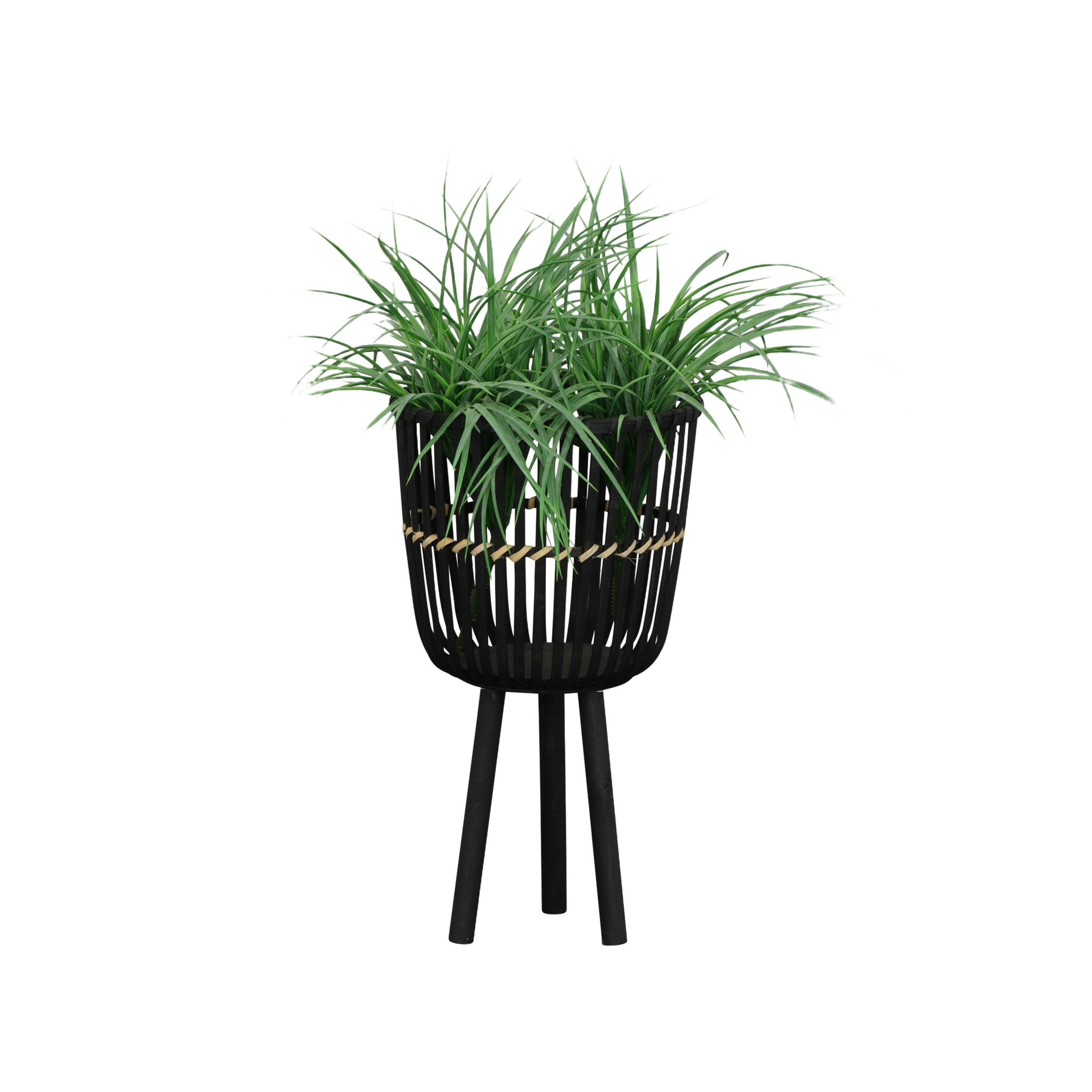 S/3 BAMBOO FOOTED PLANTERS 11/13/15', BLACK