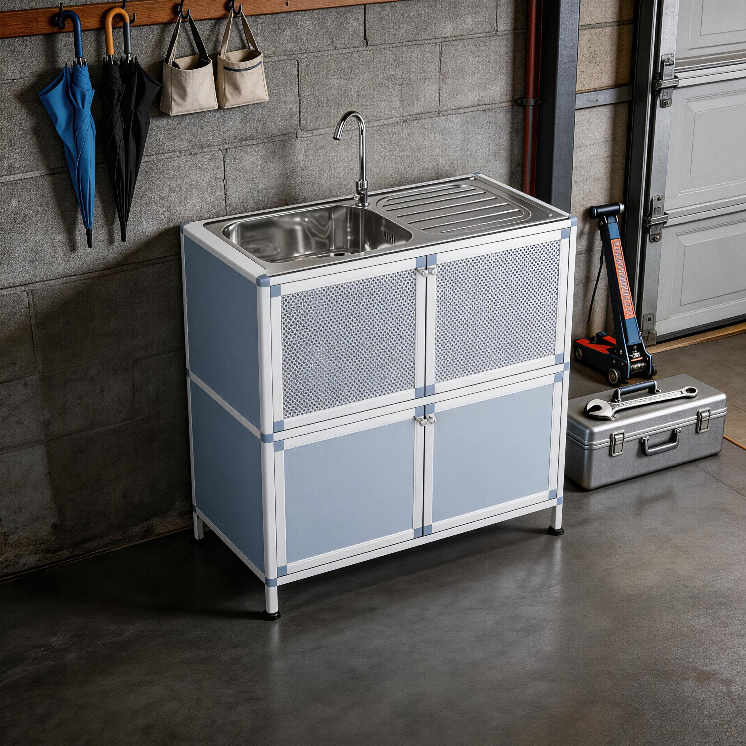 Utility Sink with Cabinet, Freestanding Utility Sink, Laundry Room Sink Cabinet, Outdoor Sink Station, Stainless Steel Utility Sink (32.68' D x 16.93' W x 33.27' H)