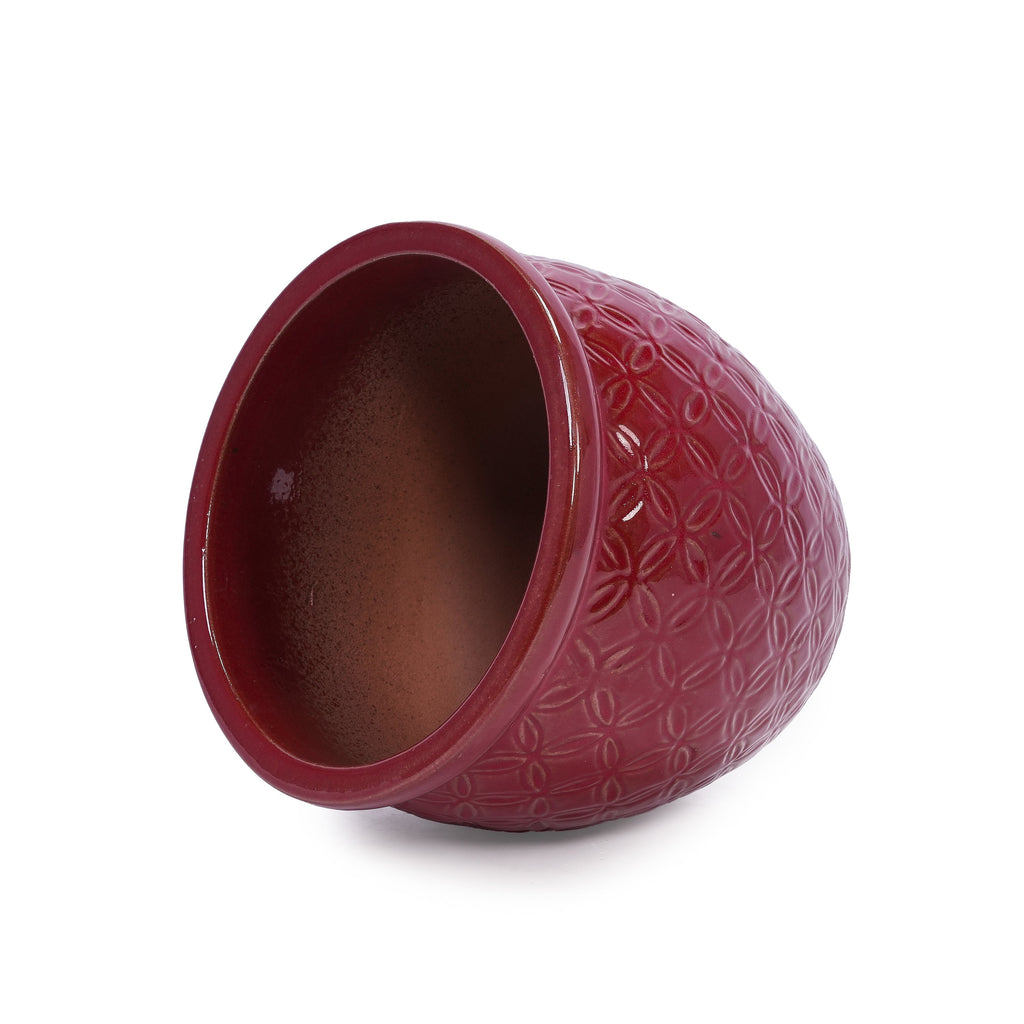 Set of 3 Ceramic Flowerpot, Modern Planter for Patio, Garden, Windowsill - Red