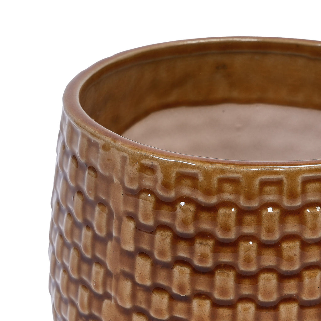 3 Pieces Ceramic Flowerpot, Modern Planter for Patio, Garden or Windowsills - Orange & Dark Brown