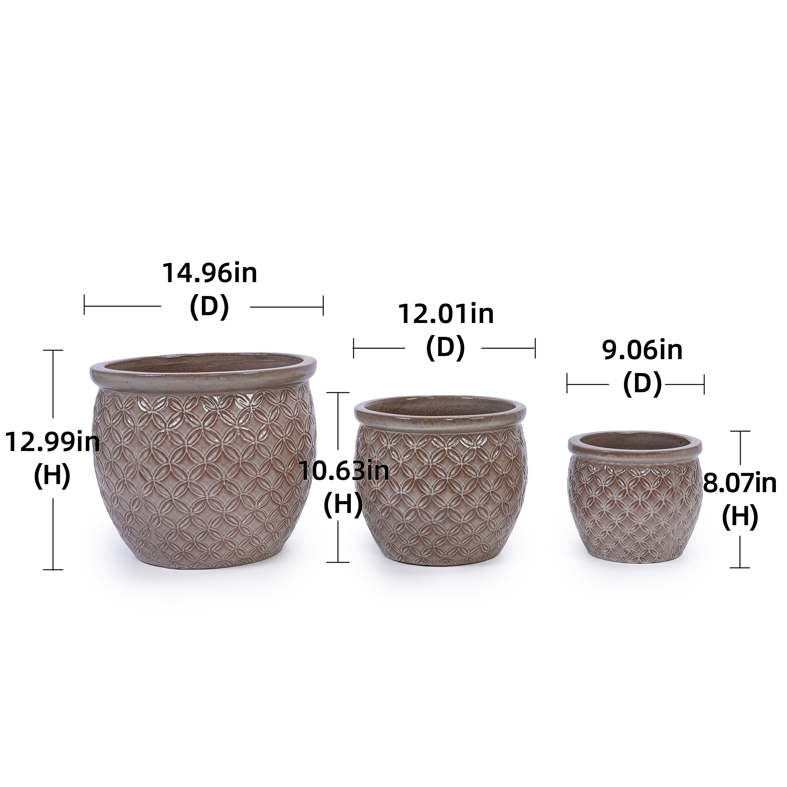 3 Pieces Ceramic Flowerpot, Modern Planter for Patio, Garden or Windowsills - Antique Yellow