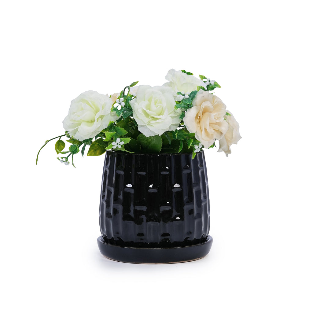 Set of 2 Ceramic Flowerpot, 7' Modern Planter for Patio, Garden, Windowsill - Black