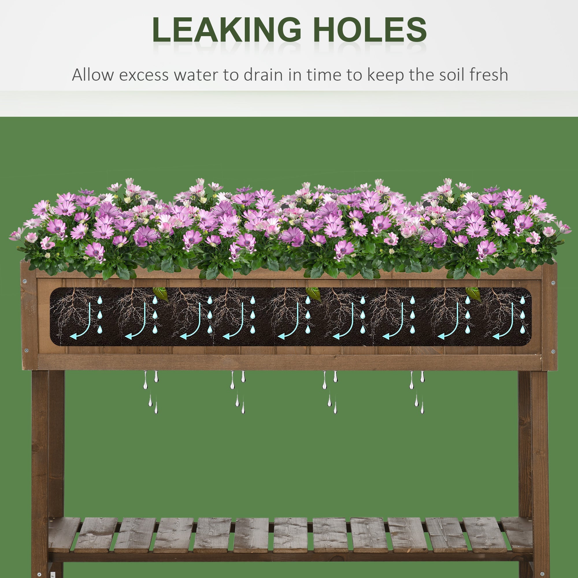 Outsunny 43x18x30in Raised Garden Bed with 8 Pockets and Shelf, Wooden Elevated Planter Box with Legs to Grow Herbs, Vegetables, and Flowers, Dark Brown