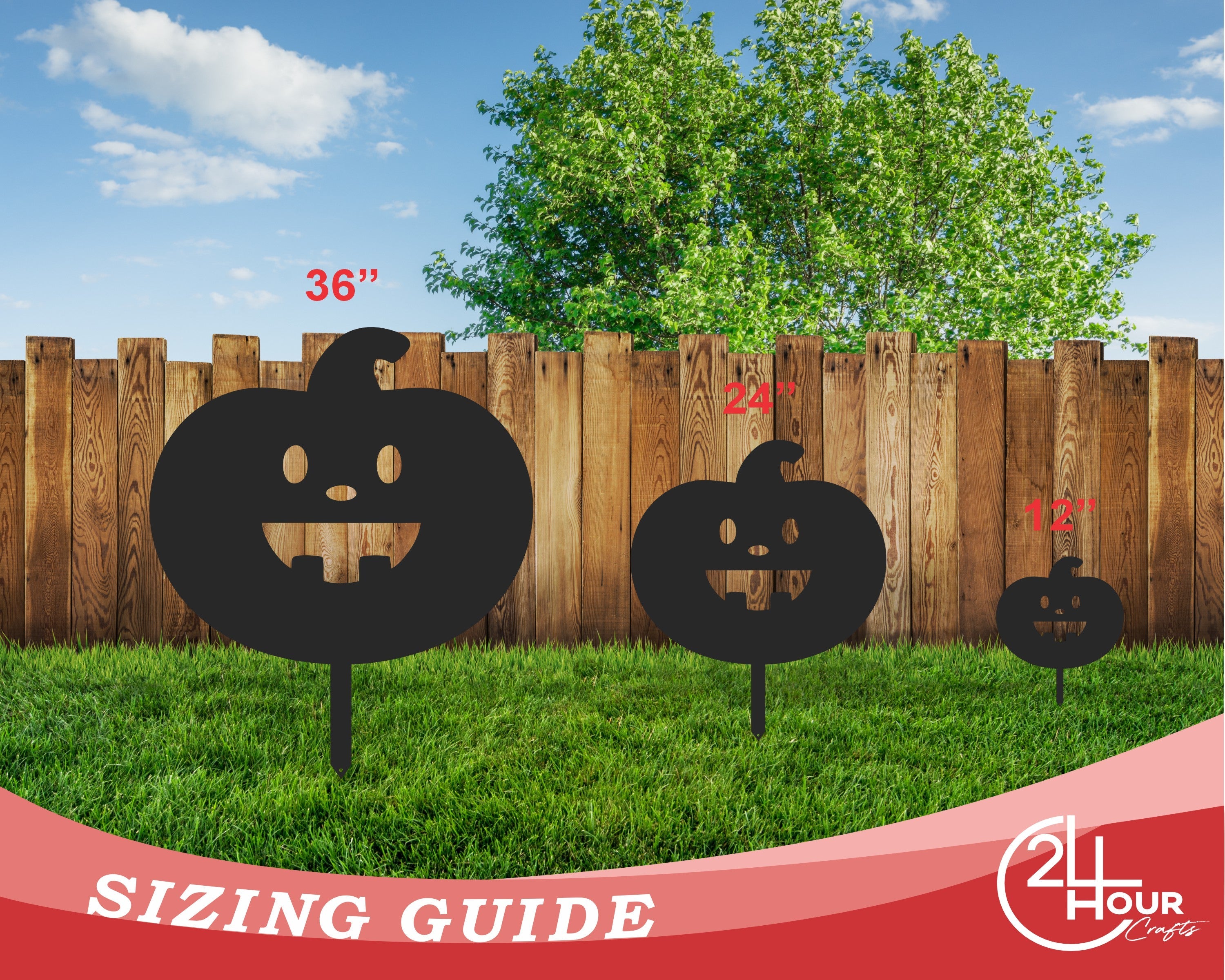 Metal Halloween Pumpkin Garden Stakes | Set of 3 | Up to 46" | Over 20 Color Options