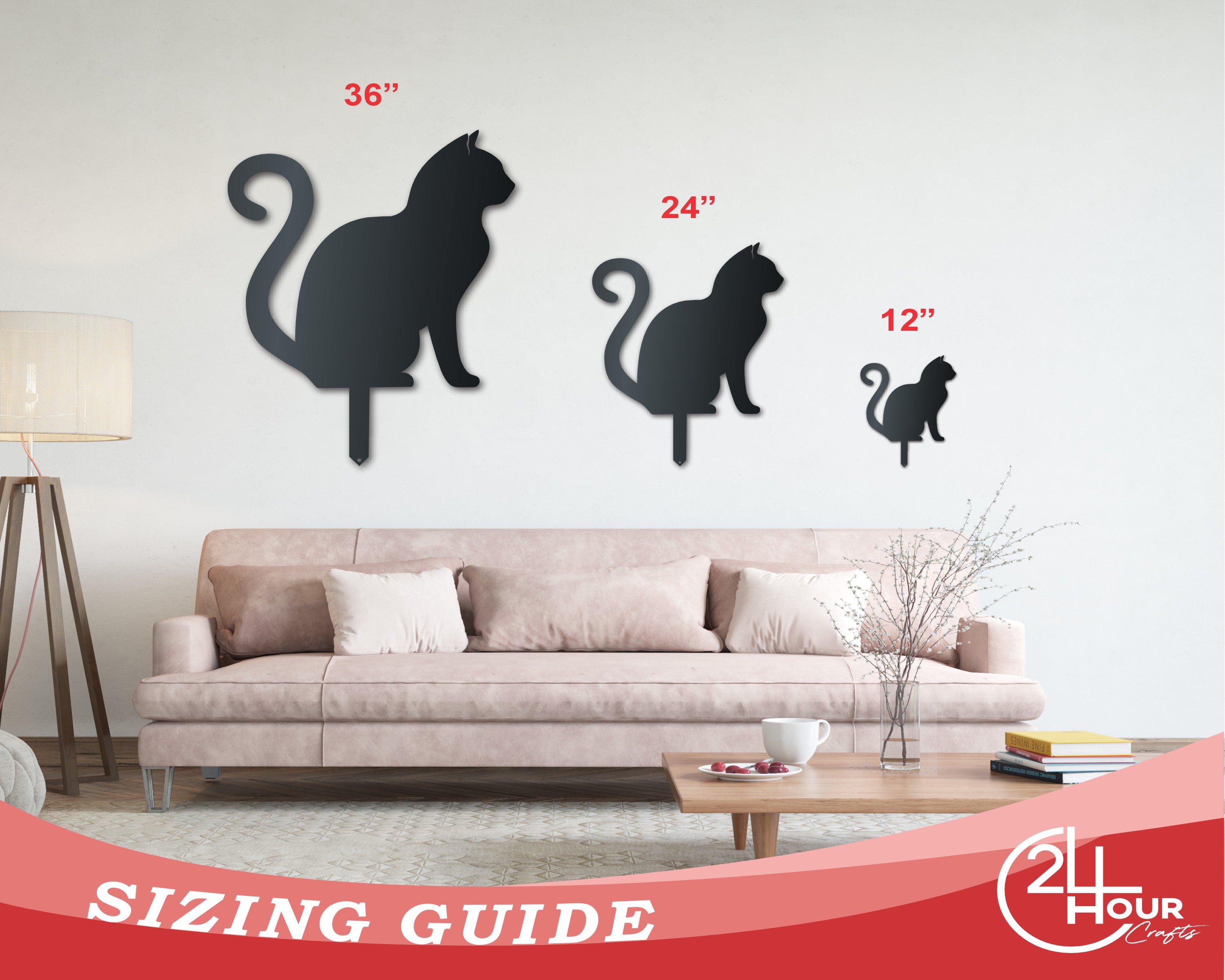 Metal Sitting Cat Garden Stake | Up to 24" | Over 20 Color Options