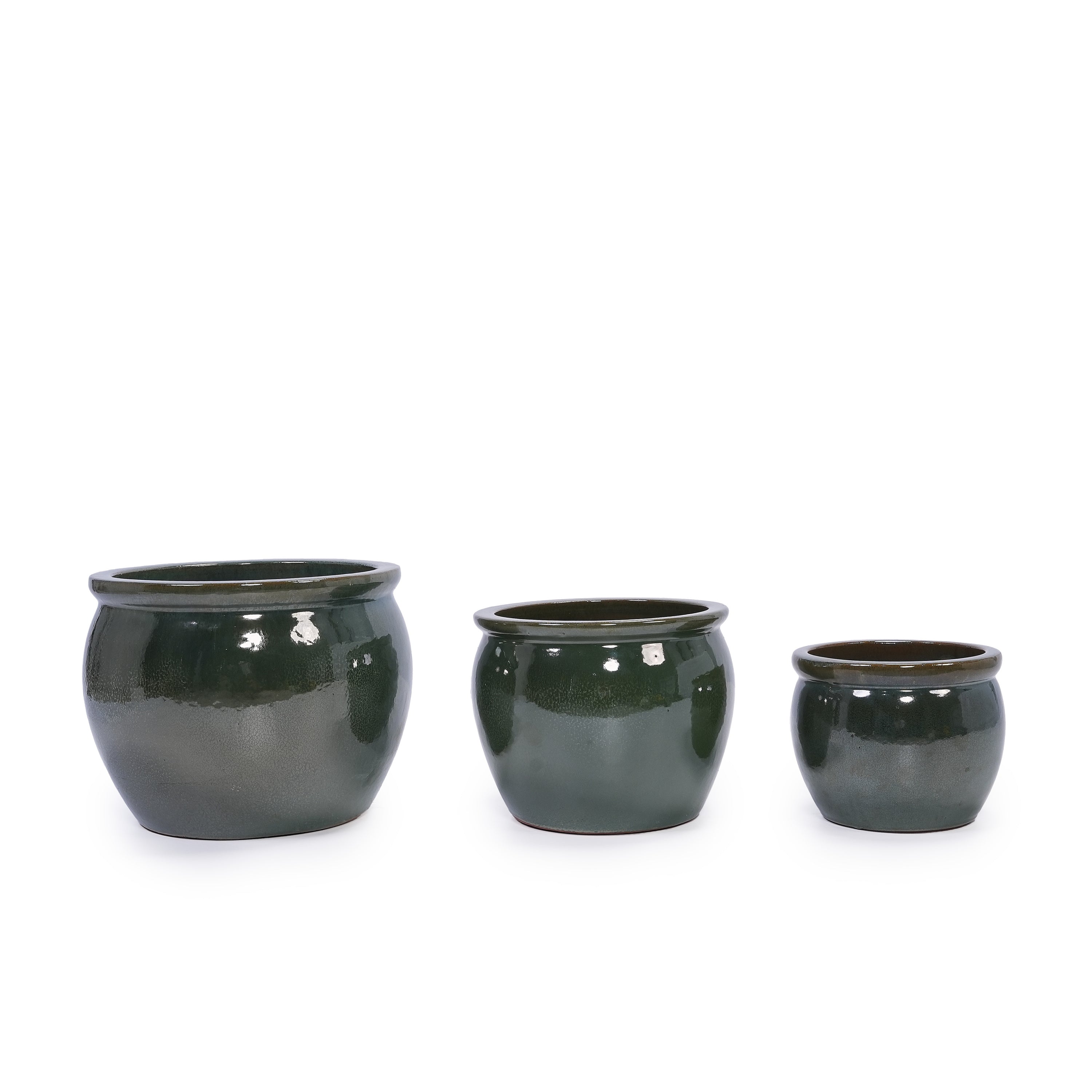 3 Pieces Ceramic Flowerpot, Modern Planter for Patio, Garden or Windowsills - Antique Blue Green