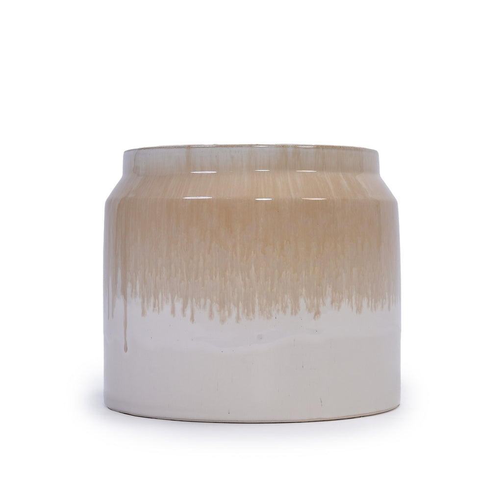 Set of 2 Gradient Ceramic Flowerpot, Modern Planter for Patio, Garden, Windowsill - White Brown