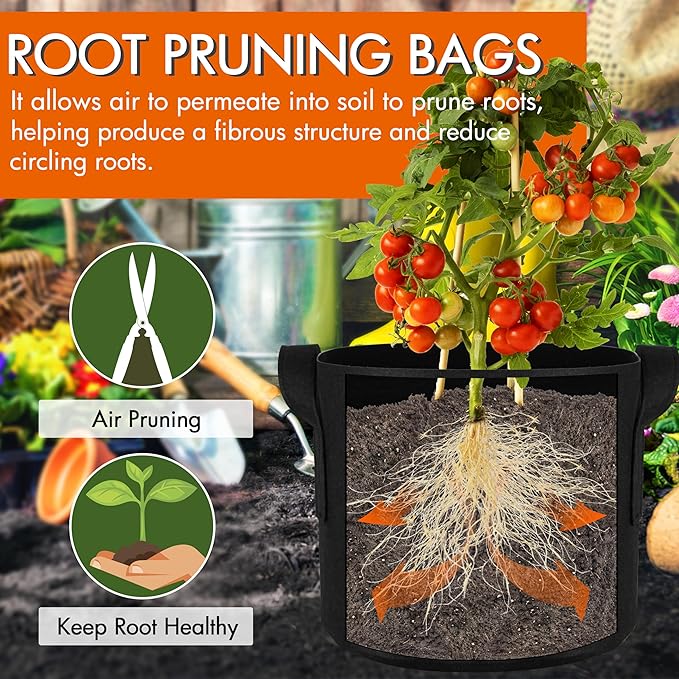 Gardzen 10-Pack 3 Gallons Grow Bags, Aeration Fabric Pots with Handles, Heavy Duty Cloth Pots for Plants