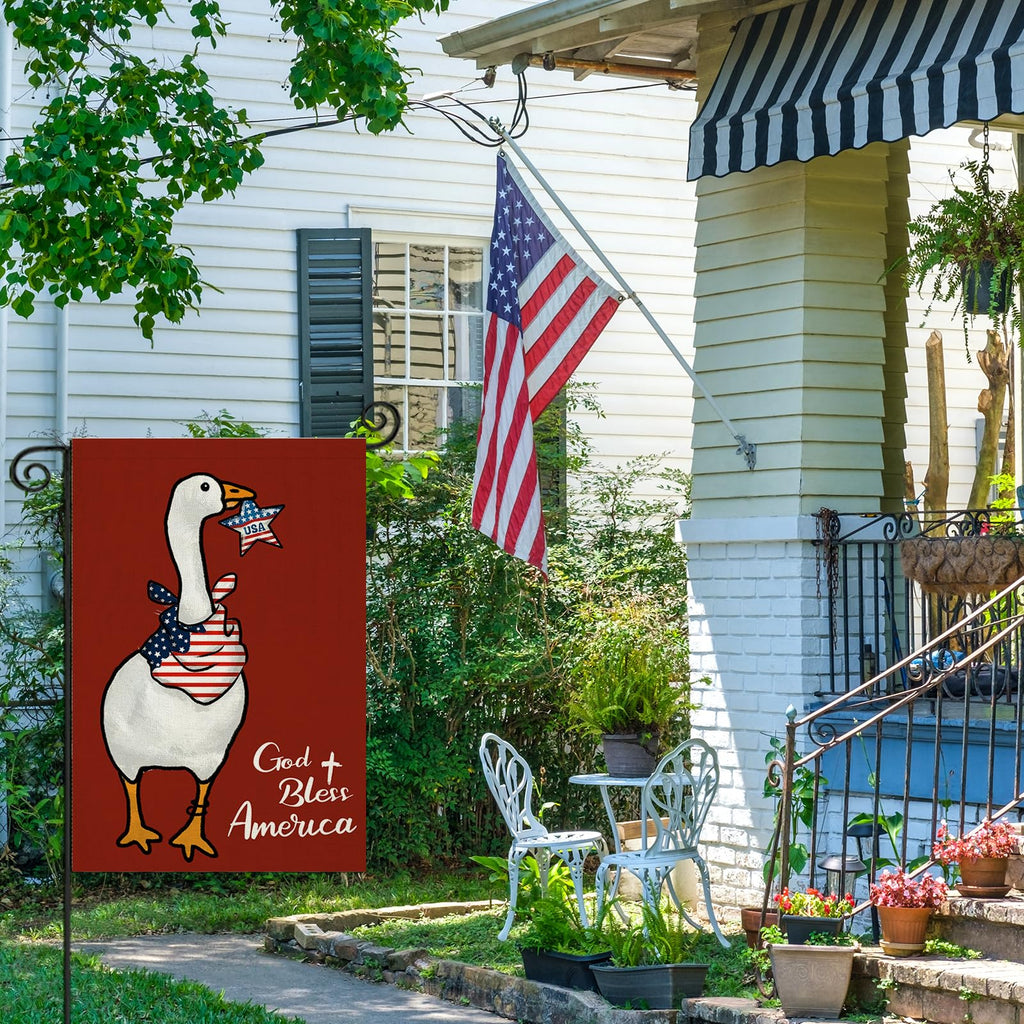EKOREST Patriotic Garden Flag 12x18in Double Sided Funny Goose Red White Blue