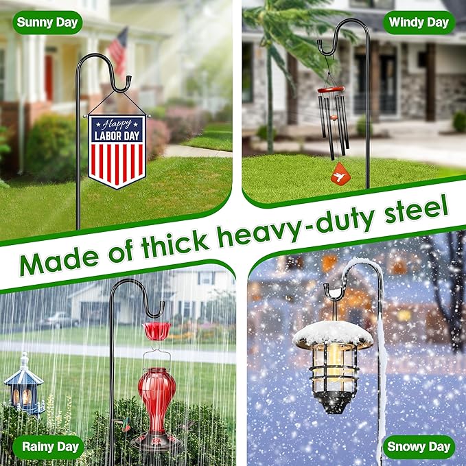 XDW-GIFTS Bird Feeder Pole for Outdoor, 76 Inch Shepherds Hooks Heavy Duty Garden Pole for Hanging Plant Basket, Solar Light Lanterns, Garden Plant Hanger Stands with 5 Base Prongs