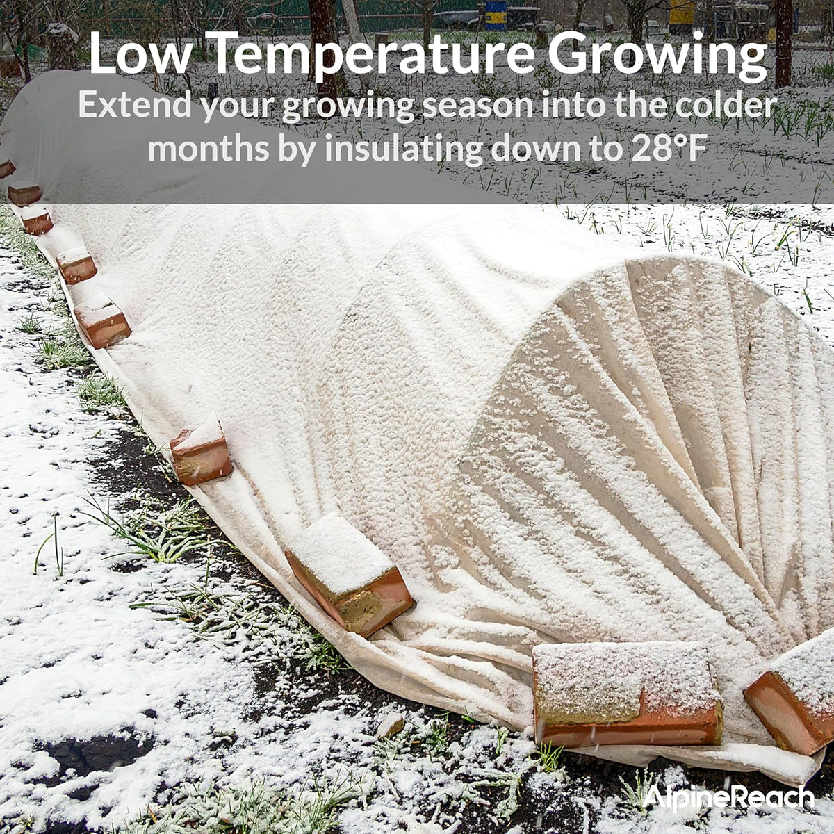 AlpineReach Plant Covers Frost & Sun Protection 10 x 50 ft - Thick 1.2 oz/yd² Freeze Blanket to Low 28 °F Temperatures Floating Row, Garden Fabric Material, Protect in Winter Cold, Gardening Down