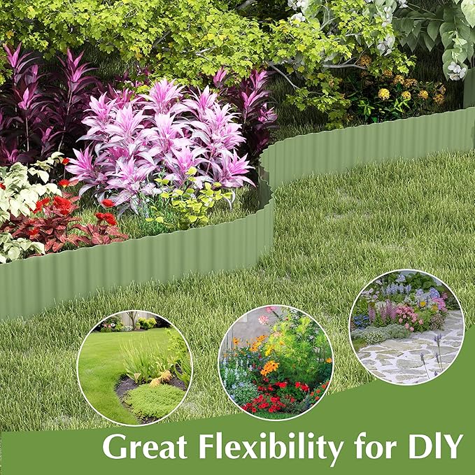 Metal Garden Edging Border, Corrugated Steel Landscaping, DIY for Lawn (Green, 10 Inch x 20FT)