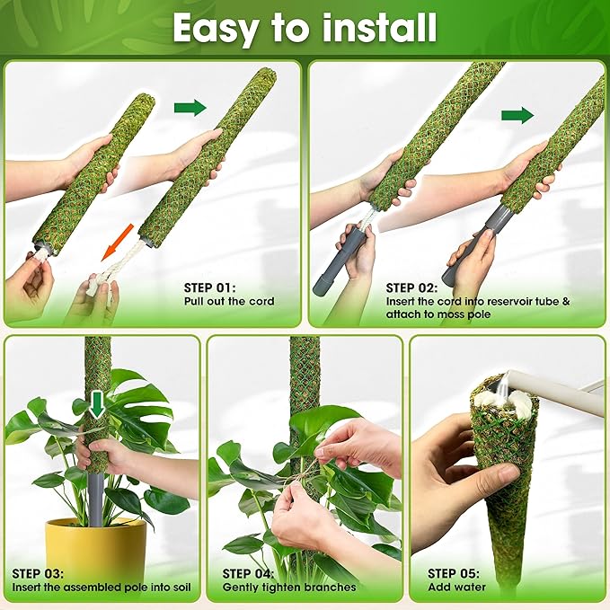 DUSPRO Self-Watering Natural Green Forest Moss Pole, Easy to Use Moss Sticks for Indoor Plants, Climbing Plant Support Stake with Self-Watering Feature, Moss Pole Monstera Plant Support 2pcs 23''