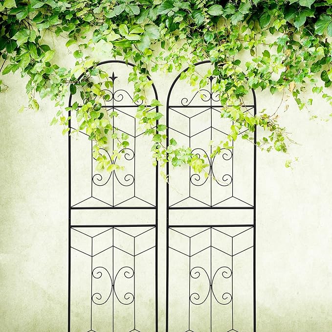 Metal Garden Trellis Rustproof Trellis for Climbing Plants Outdoor Flower Support (Black-4 Pack, 71"x19.7")