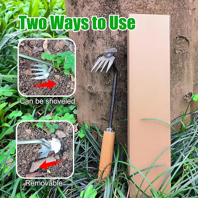 Weeding Artifact Uprooting Garden Weeding Tool, Upgraded Weed Removal Tool, Stainless Steel/Manganese Steel Weed Puller Manual Weeders for Home Gardening Yard Farmland (12in Metal Wood Handle)