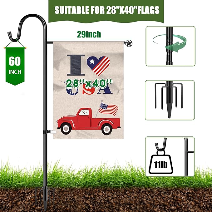 XDW-GIFTS Garden Flag Stand, Sturdy 2-Pack Flag Pole Holder with Shepherd Hook for Yard Decorations Outdoor Garden Flag Holder for 28''x40'' Flags 60 in Heavy Duty Yard Flag Post Stake (Without Flag)