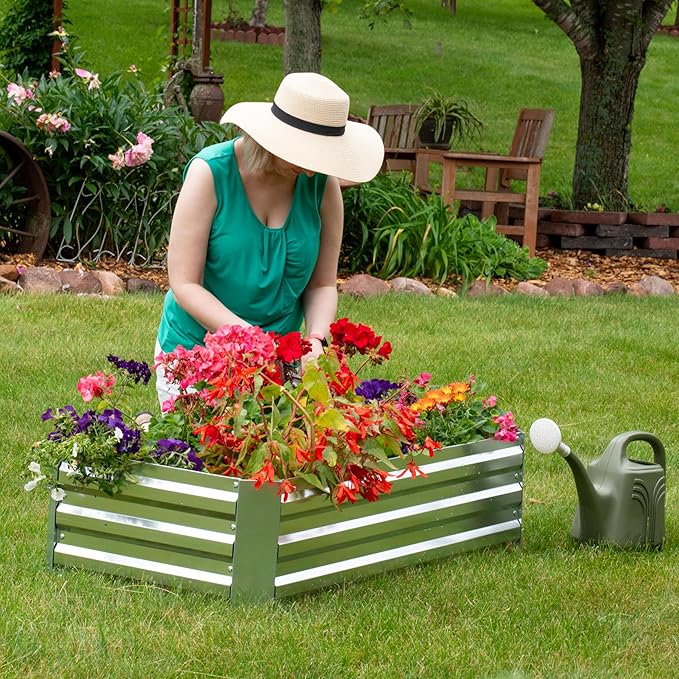 Sunnydaze Galvanized Raised Garden Bed - Metal Raised Bed for Gardening - Outdoor Planter Box for Flowers, Plants, and Vegetables - Silver - 48" W x 24" D x 12" H Rectangle