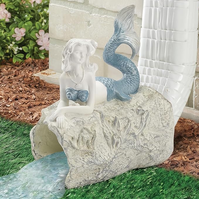 Mermaid Gutter Downspout Splash Block Statue, Garden Outdoor Animal Decor Sculpture, Diverter Rain, Decorative Extension, Waterproof Resin, Fits 3"x4" Rectangular Downspouts, Unique Gift