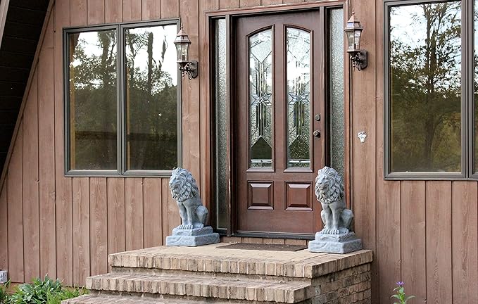 EMSCO Group Guardian Lion Statue – Natural Granite Appearance – Made of Resin – Lightweight – 28” Height