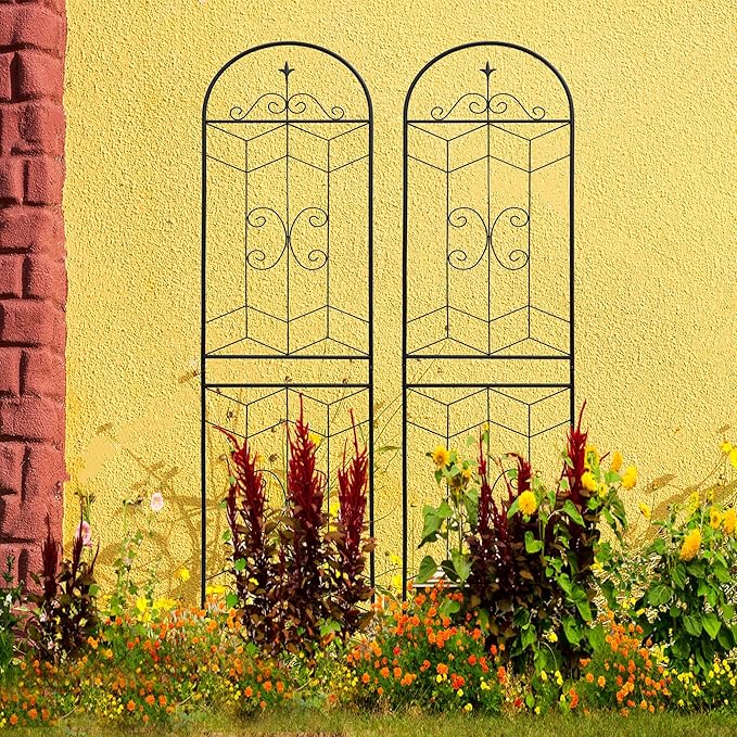 Metal Garden Trellis Rustproof Trellis for Climbing Plants Outdoor Flower Support (Black-2 Pack, 86.7"x19.7")
