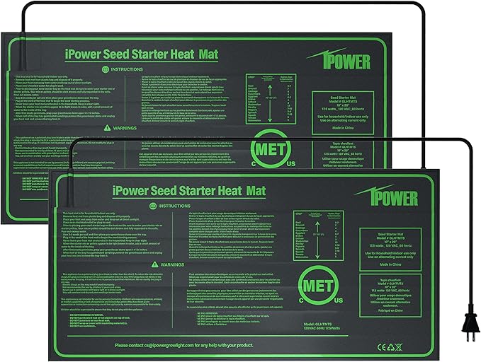 iPower Durable Seedling Heat Mat Warm 10" x 20" - 2 Pack Hydroponic Heating Pad Waterproof for Seed Starting Greenhouse and Germination