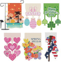 6 Set Seasonal Garden Flags 8 Modes Solar LED Double Sided 12 x 18 Inch Small Yard Flag Outdoor Lighted Spring Summer Easter Memorial St. Patrick's Day Valentine Garden Decor for All Seasons