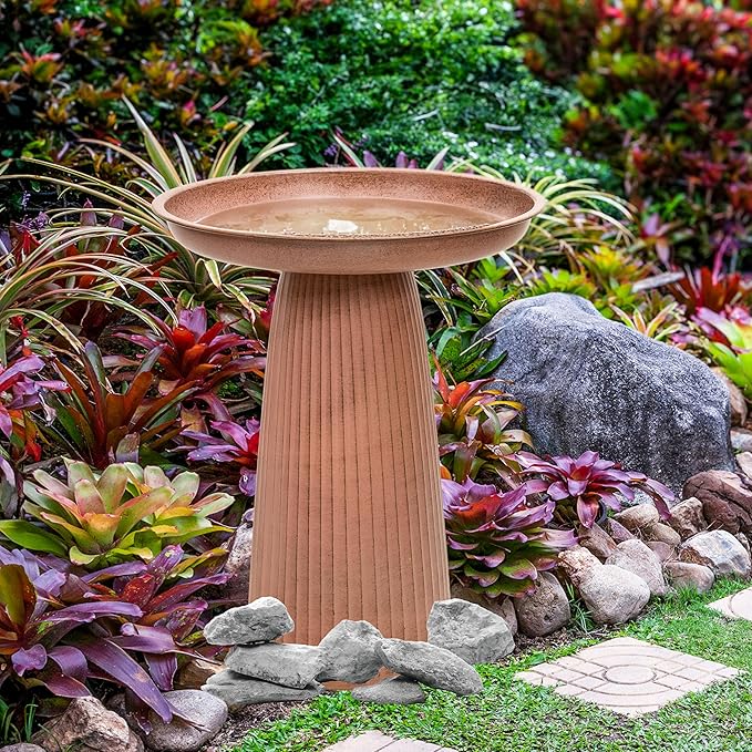 Sunnydaze Gleeful Garden Metal Bird Bath for Outdoors - Large Decorative Iron Birdbath - 23-Inch - Matte Canyon Clay