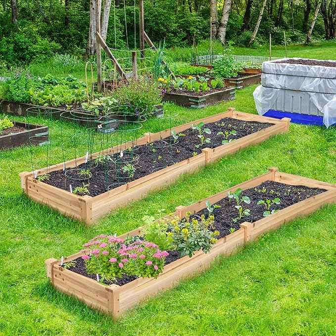 Giantex Raised Garden Bed Planter, Wooden Elevated Vegetable Planter Kit Box Grow for Patio Deck Balcony Outdoor Gardening, Natural