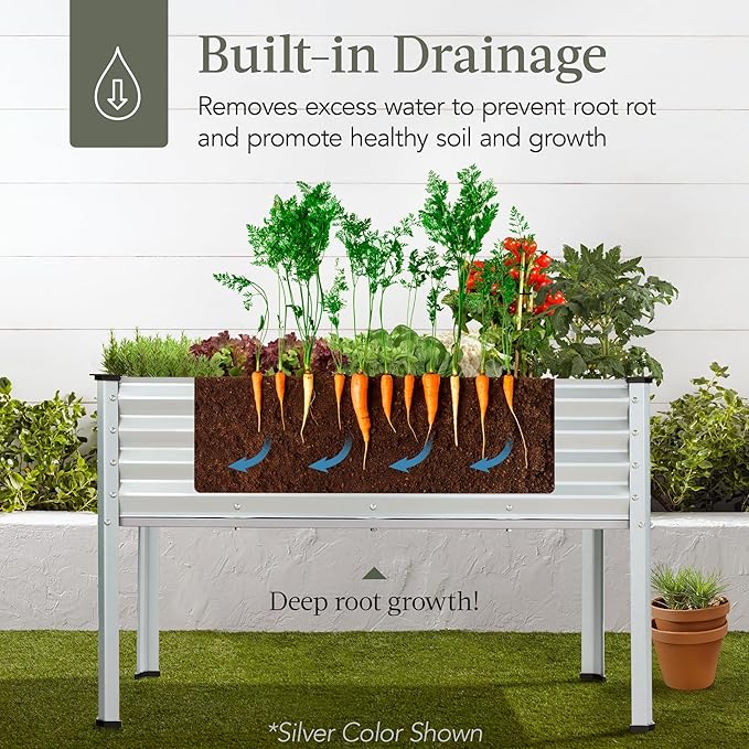 Best Choice Products 48x24x30in Galvanized Raised Garden Bed, Metal Elevated Planter Box, Vegetable Garden for Backyard, Patio, Balcony - Mist Blue