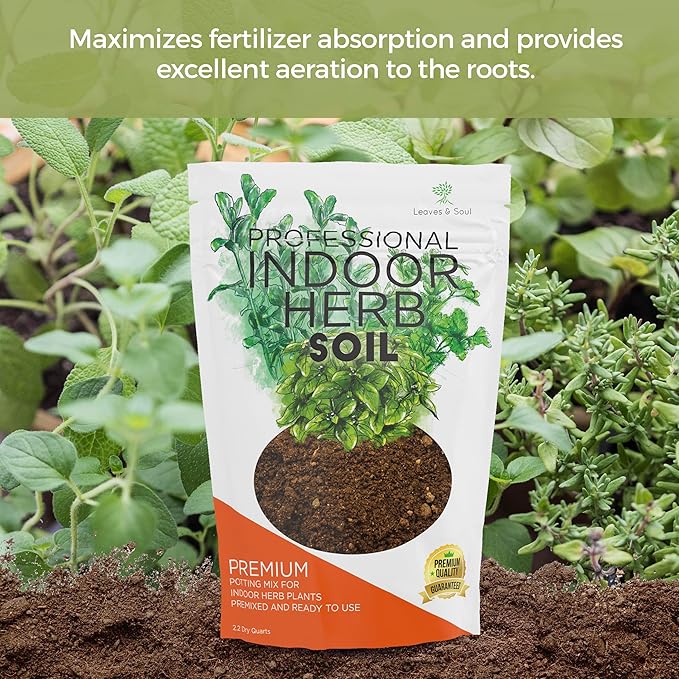 Professional Indoor Herb Plant Soil | Large 2.2 Quarts Ready to Use for Kitchen, Gardens, Cooking Herbs | Peat Moss, Coco Coir, Perlite, Dolomite | Made in USA