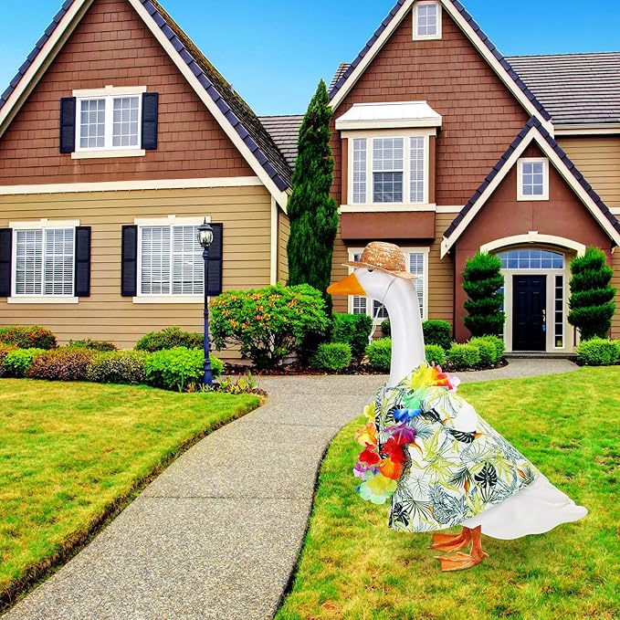 Goose Outfit Lawn Goose Porch Clothing Outfits for Yard Summer Luau 23'' Lawn Outdoor Decoration(Fresh Style)