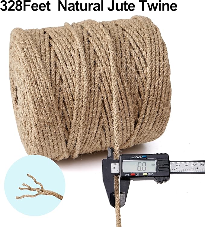 Natural Jute Twine,328 Feet 1/4 inch Hemp Twine Rope for Gift Wrapping Craft Plant Garden Christmas Handmade Arts Decoration Packing String Home Decor