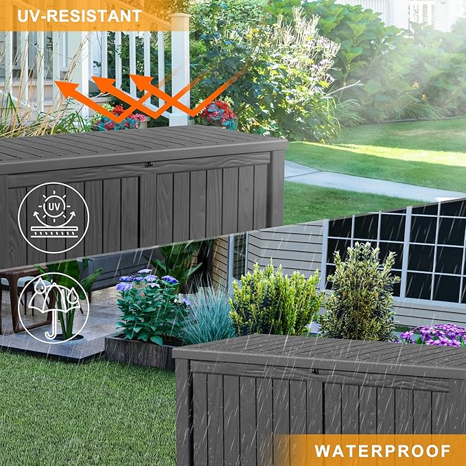 DRATO 120 Gallon Large Deck Box, Outdoor Storage Box for Patio Furniture, Patio Cushions, Gardening Tools, Pool Supplies,660lbs Weight Capacity,Waterproof Resin Storage Boxes