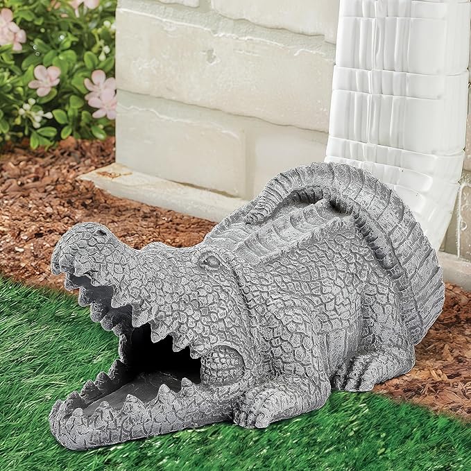 Realistic Crocodile Statue, Garden Rain Downspout Diverter, Splash Block & Gutter Extender, Decorative 3"x4" Gutter Extension, Outdoor Decor Sculpture, Unique Gutter Downspout Decoration